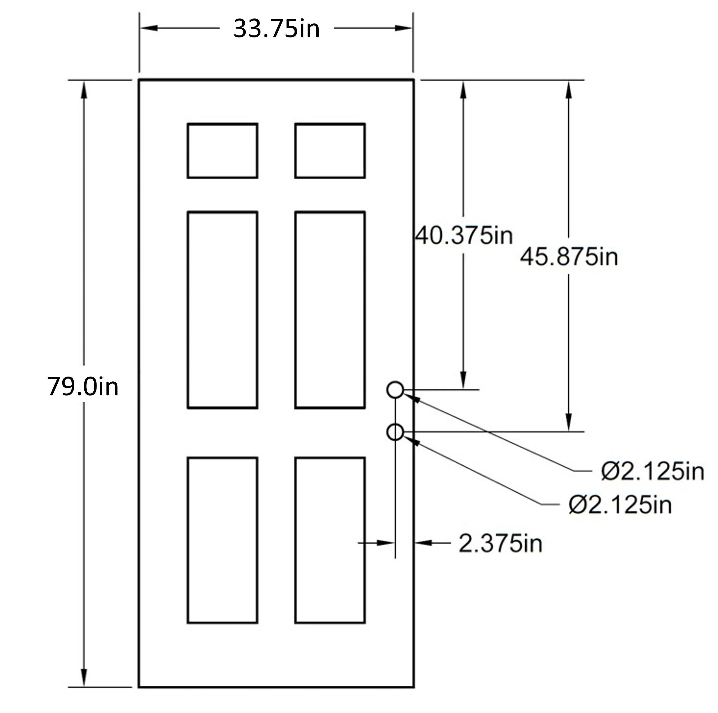36" x 80" Prehung Smooth Fiberglass Entry Door System (6 Panel) - Image 3