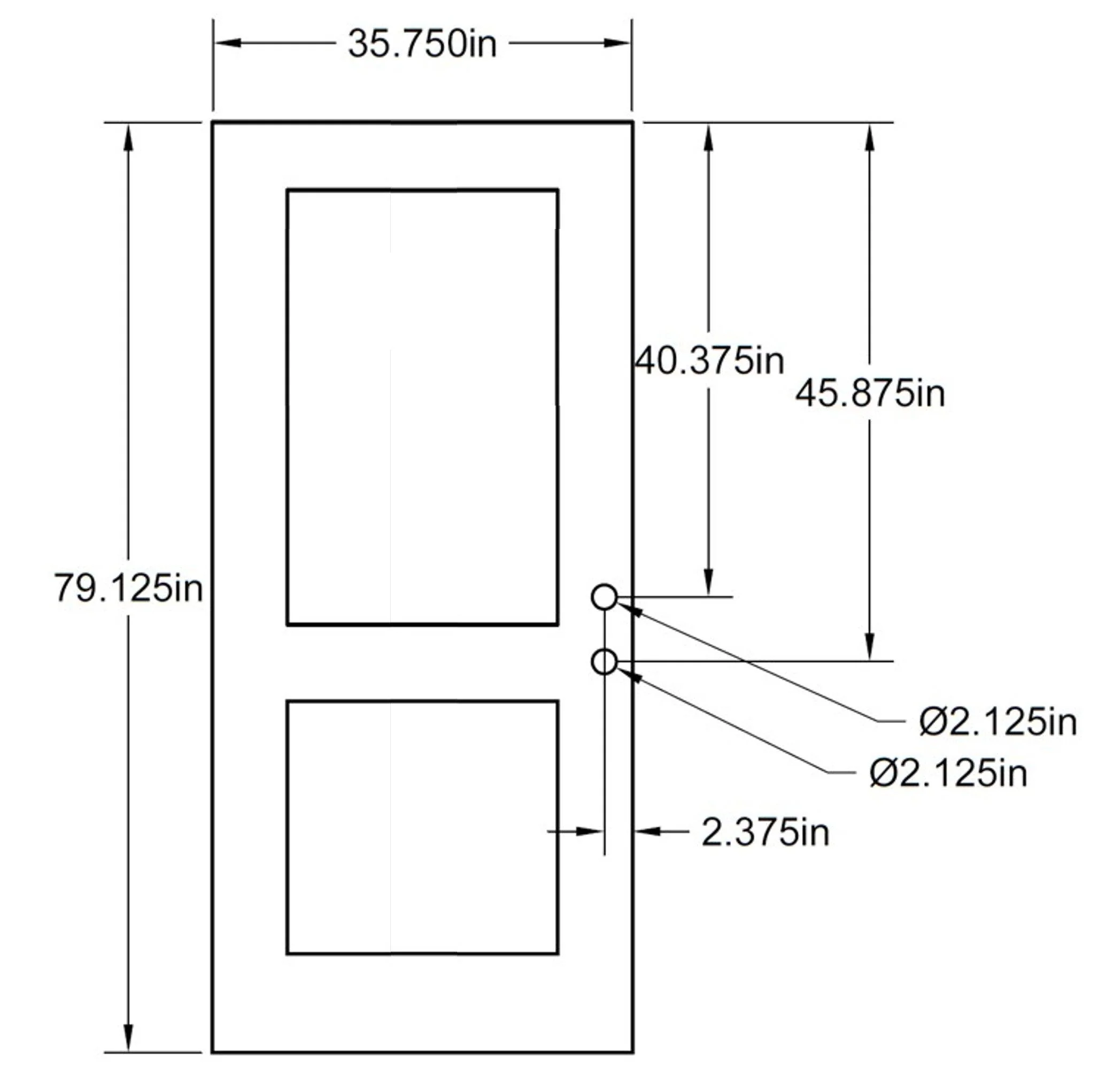 Smooth Fiberglass Entry Door Slab (2 Panel) - SLAB ONLY - Image 3